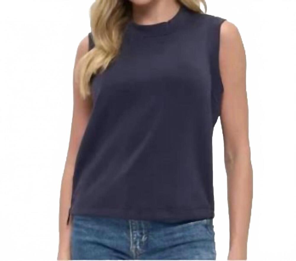 NEW ARIELLA zipper detail scuba tank top in navy
